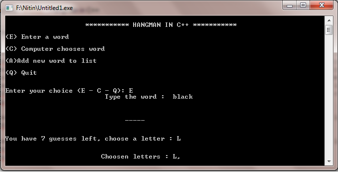 hangman projects in c++